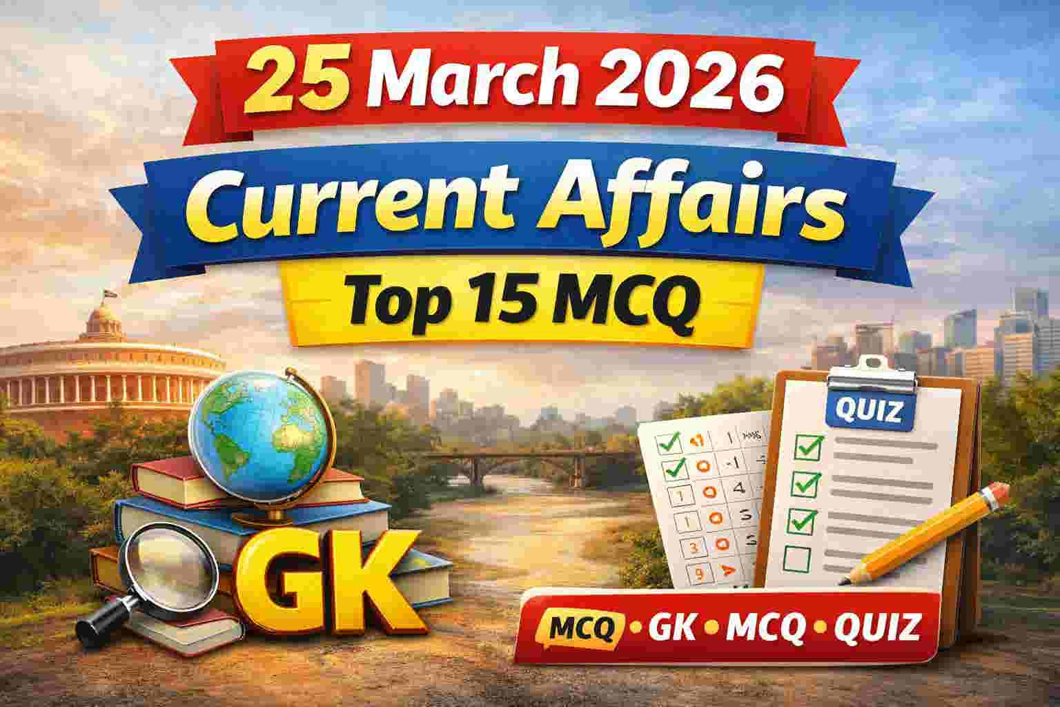 25 March 2026 Current Affairs in Hindi|आज के महत्वपूर्ण प्रश्न उत्तर (MCQ + Quiz + One Liner)